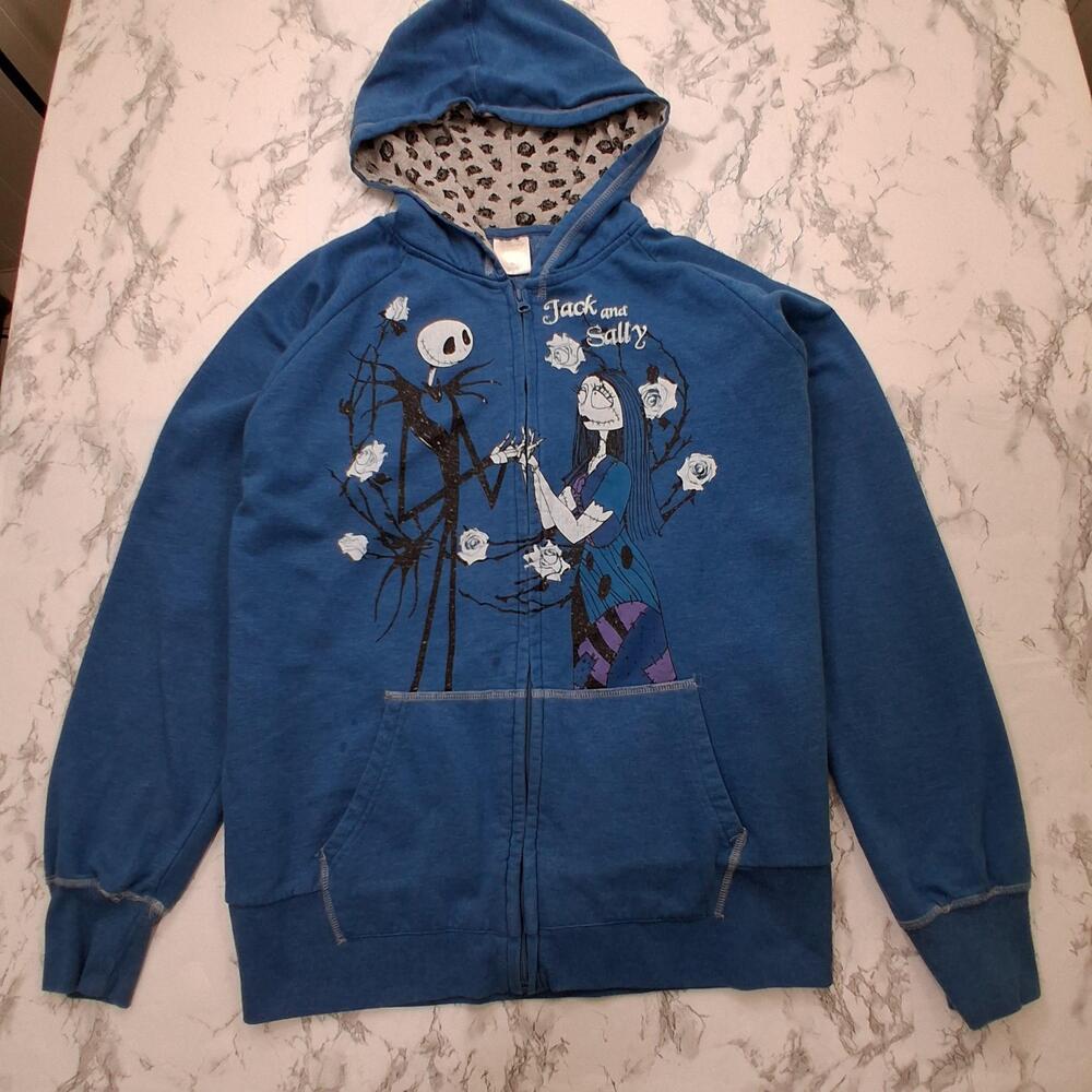Disney Halloween Nightmare Skulls Christmas Jacket Womens XL Blue Hooded Zip